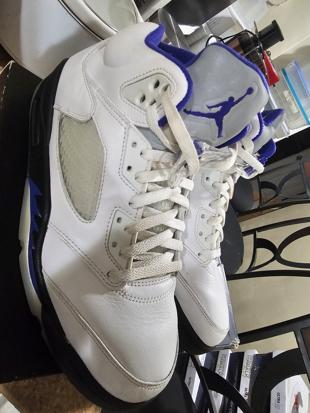 Air Jordan Retro 5 Men’s Basketball Shoes - White / Purple